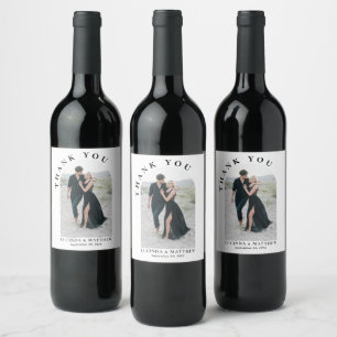 Modern Arch Photo Wedding Thank You Wine Label
