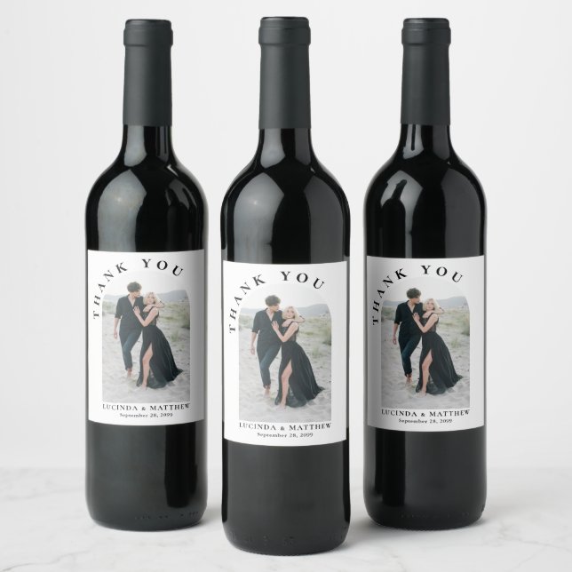 Modern Arch Photo Wedding Thank You Wine Label (Bottles)