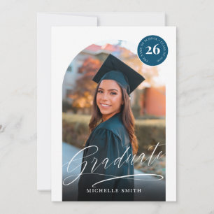 Modern Arch Photo with Elegant Graduate Font Announcement