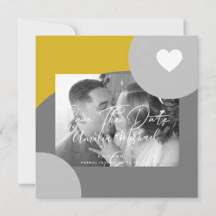 Modern Arch Photo Yellow Grey Save the Date Card