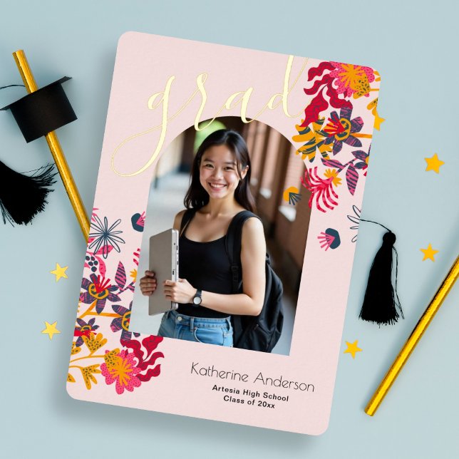 Modern Arch Pink Floral Photo Graduation Party  (Creator Uploaded)