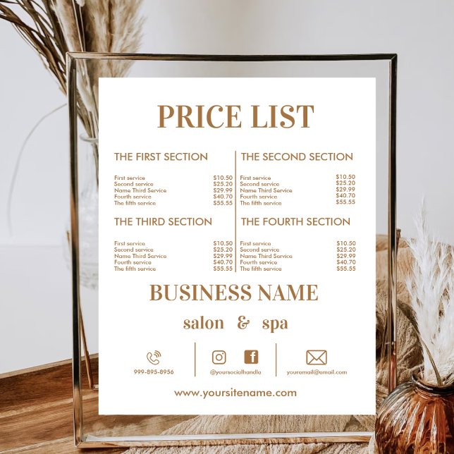 Modern Arch Price List Beauty Salon Pricing Sheet Poster (Creator Uploaded)