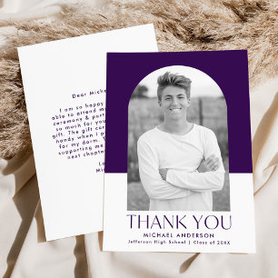Modern Arch Purple Colour Block Photo Graduation Thank You Card
