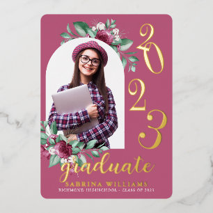 Modern Arch Purple Floral Photo Graduation
