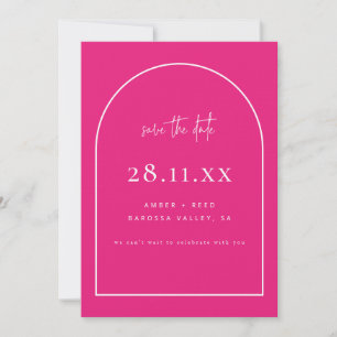 Modern Arch Retro Minimalist Bright Pink Fucsia Save The Date