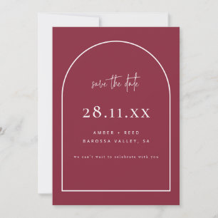 Modern Arch Retro Minimalist Burgundy Red Save The Date