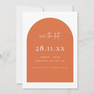 Modern Arch Retro Minimalist Burnt Orange Script Save The Date