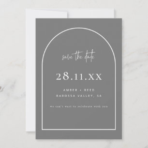 Modern Arch Retro Minimalist Grey Save The Date