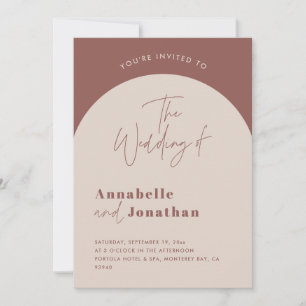 Modern arch rust green script photo wedding invitation