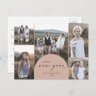 Modern Arch   Salmon Multi Photo Family New Year Holiday Postcard