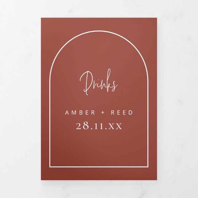 Modern Arch Terracotta Drinks Menu for Wedding (Cover)