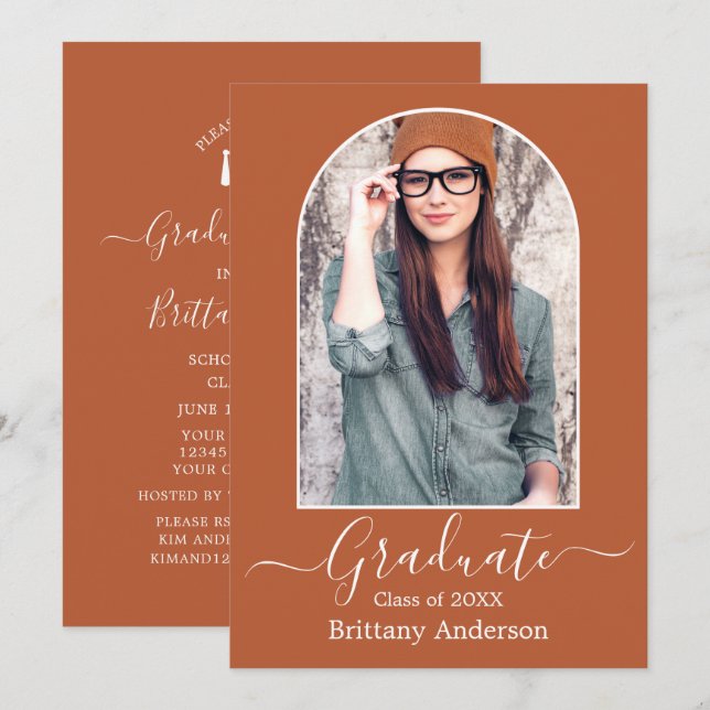 Modern Arch Terracotta Graduation Party Invitation (Front/Back)