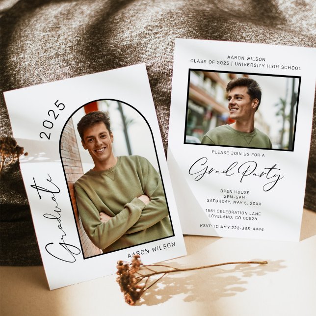 Modern Arch Two Photo Graduation Party Invitation (Creator Uploaded)
