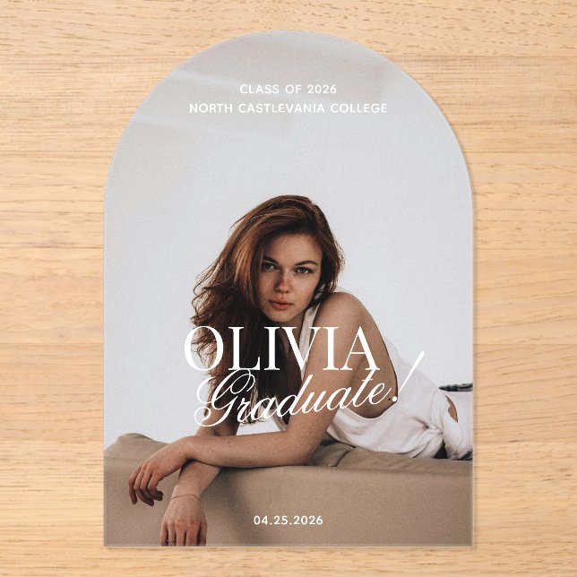 Modern Arch Typography Script Grad Announcement (Front)