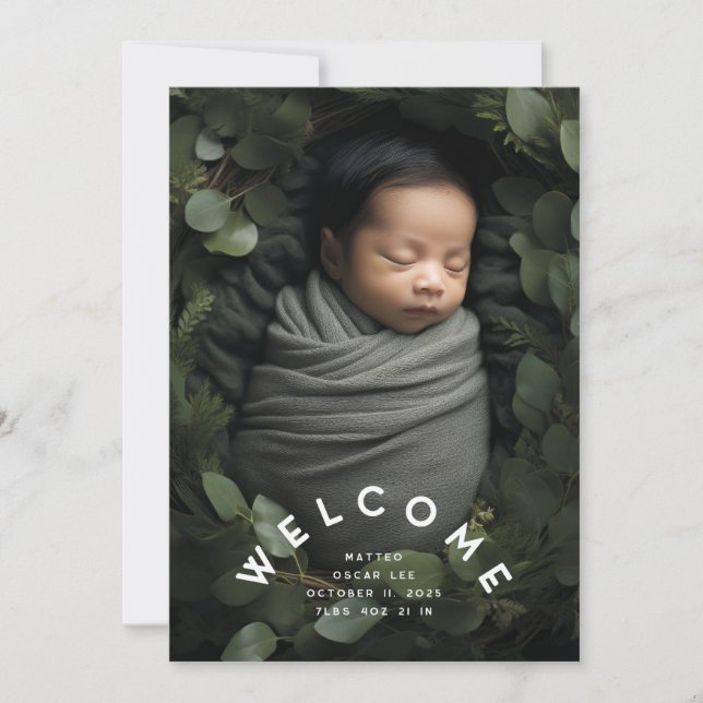 Modern Arch Welcome Birth Photo Announcement (Front)