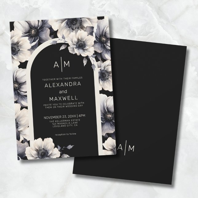 Modern Arch White Black Floral Wedding Invitation (Modern Arch White Black Floral Wedding Invitation)