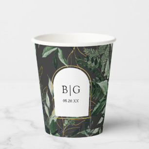 Modern arch with watercolor foliage wedding paper cups