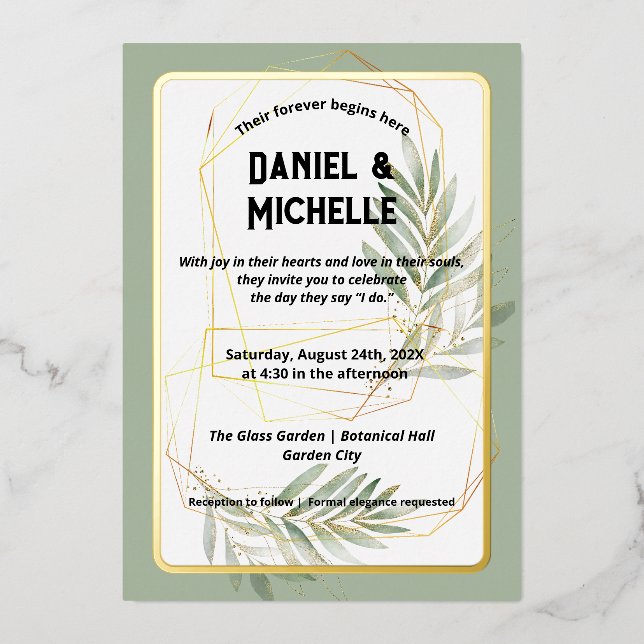 Modern Arched Black Gold Wedding Botanical Theme (Front)