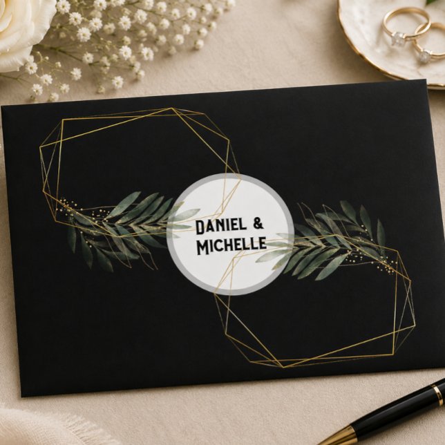 Modern Arched Black Gold Wedding Botanical Theme Envelope (Creator Uploaded)
