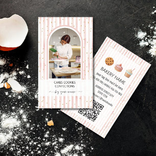 Modern arched blushPastry Chef photo Bakery Business Card