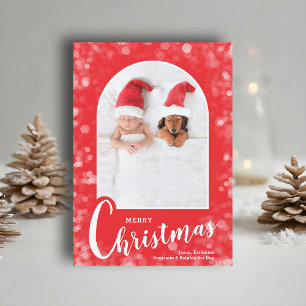 Modern Arched Photo on Red Christmas Holiday Card