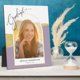 Modern Arched Photo Purple & Gold Graduation Plaque