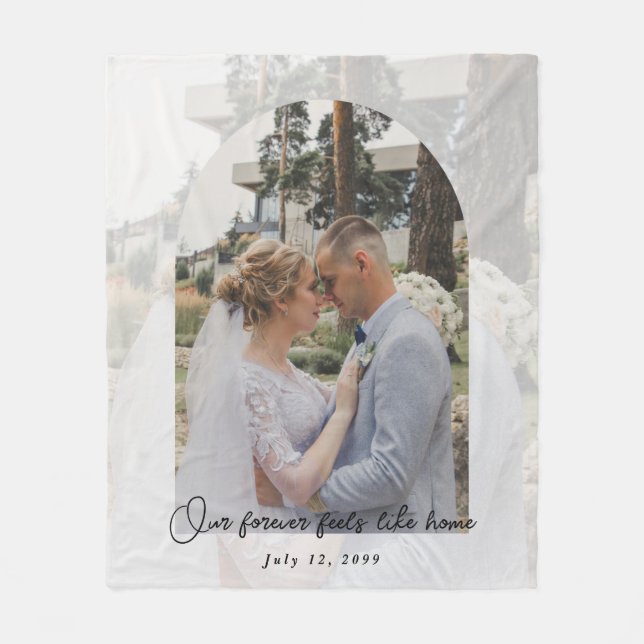 Modern Arched Wedding Photo Personalized Keepsake Fleece Blanket (Front)