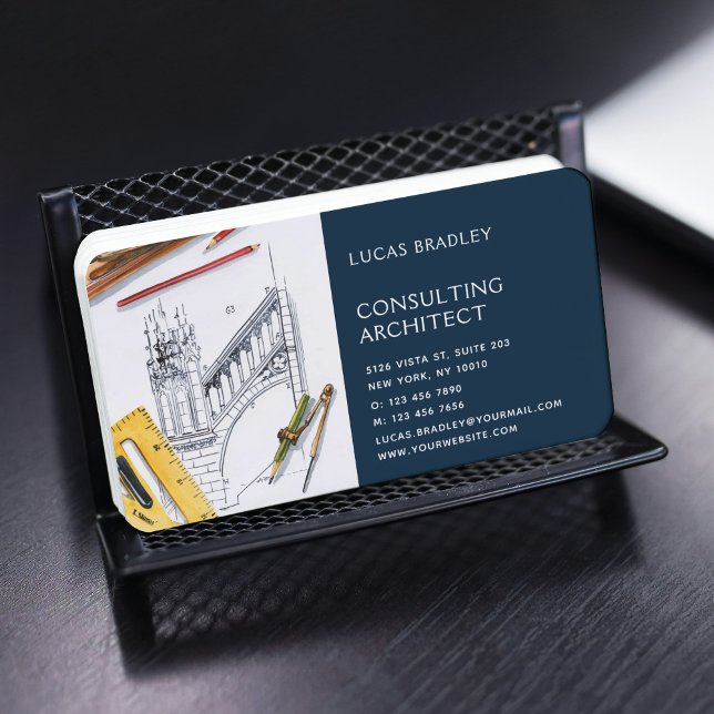 Modern Architect Blueprint & Drafting Tools Business Card (Creator Uploaded)