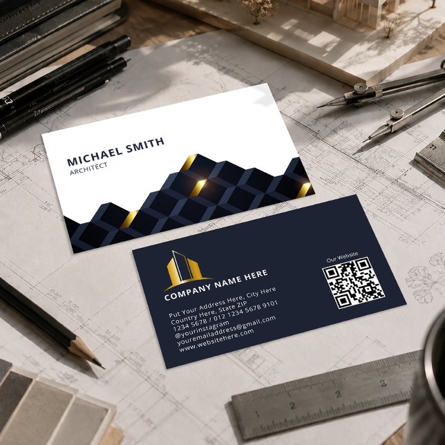 Modern Architect, Construction, Geometric Business Card (Creator Uploaded)
