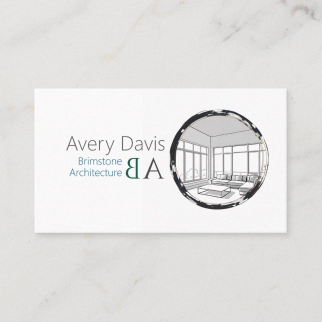 Modern Architectural Sketch Monogram Business Card (Front)
