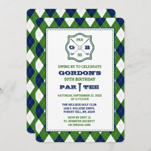 Modern Argyle Pattern Golf Any Age Birthday Invitation