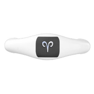 Modern Aries Sign on Charcoal Carbon Fibre Print Ceramic Drawer Pull