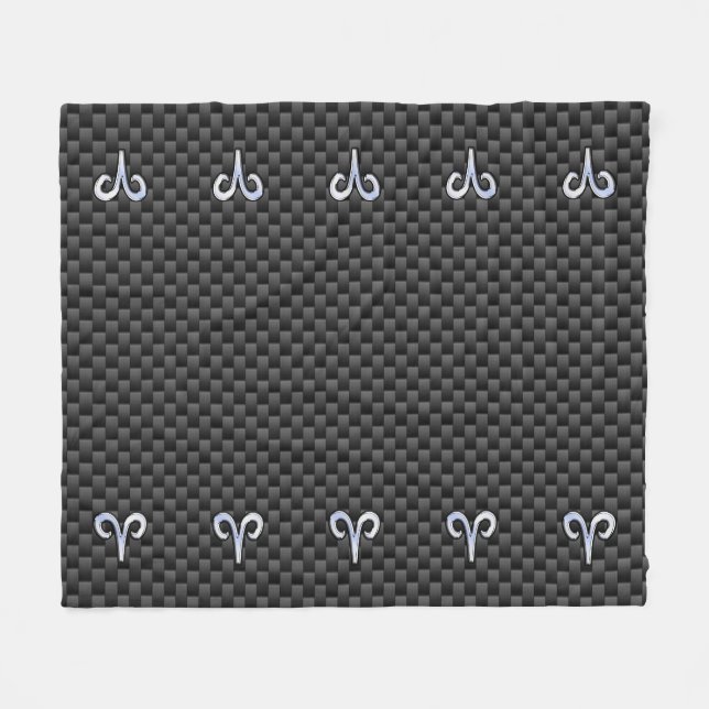 Modern Aries Sign on Charcoal Carbon Fibre Print Fleece Blanket (Front (Horizontal))