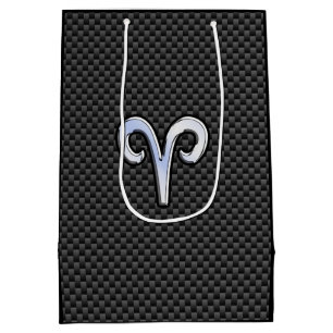 Modern Aries Sign on Charcoal Carbon Fibre Print Medium Gift Bag
