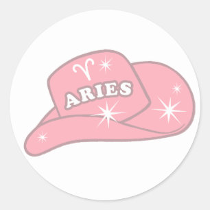 Modern Aries Zodiac Pink Cowgirl Hat Classic Round Sticker