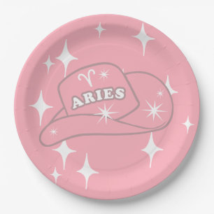Modern Aries Zodiac Pink Cowgirl Hat Party  Paper Plate
