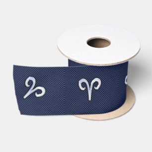 Modern Aries Zodiac Sign Blue Carbon Fibre Decor Satin Ribbon