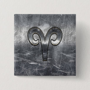 Modern Aries Zodiac Sign Grunge Distressed Style 2 Inch Square Button