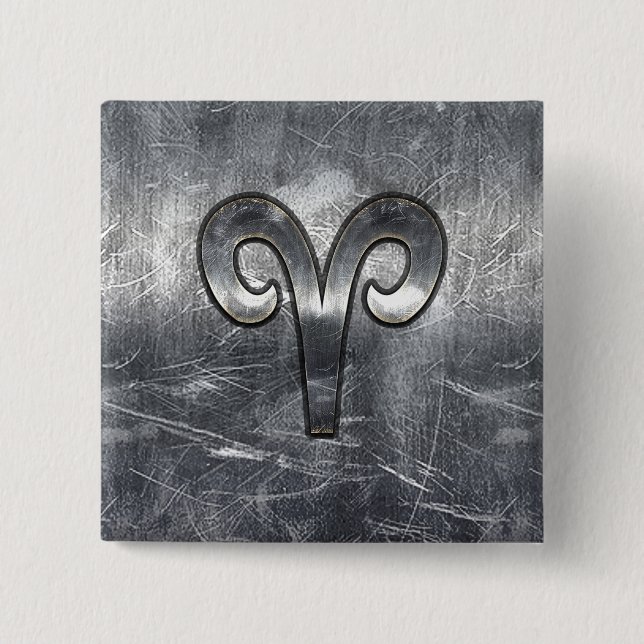 Modern Aries Zodiac Sign Grunge Distressed Style 2 Inch Square Button (Front)