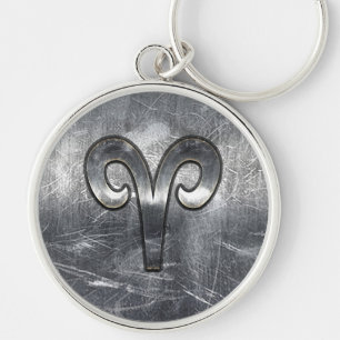 Modern Aries Zodiac Sign Grunge Distressed Style Keychain