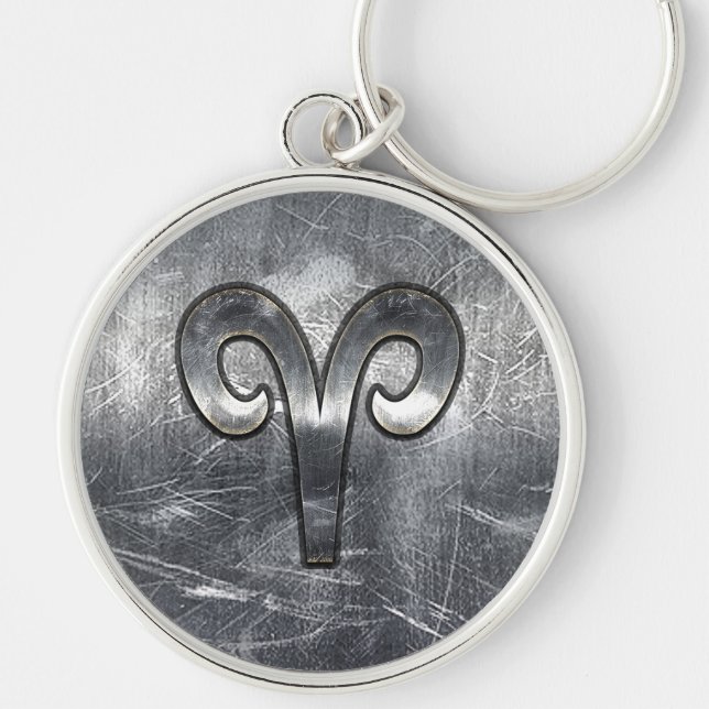 Modern Aries Zodiac Sign Grunge Distressed Style Keychain (Front)