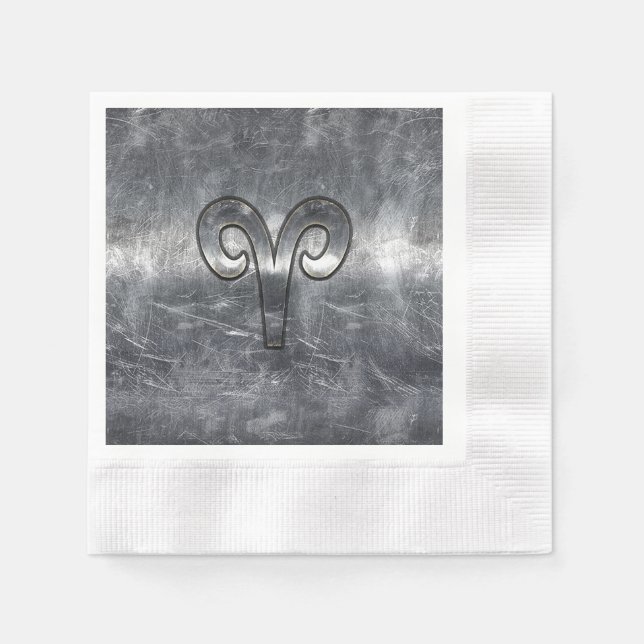 Modern Aries Zodiac Sign Grunge Distressed Style Napkin (Front)