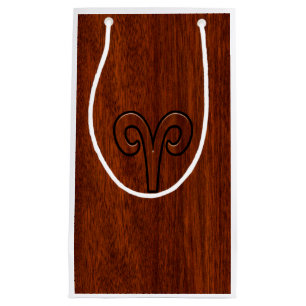 Modern Aries Zodiac Symbol in Mahogany like print Small Gift Bag