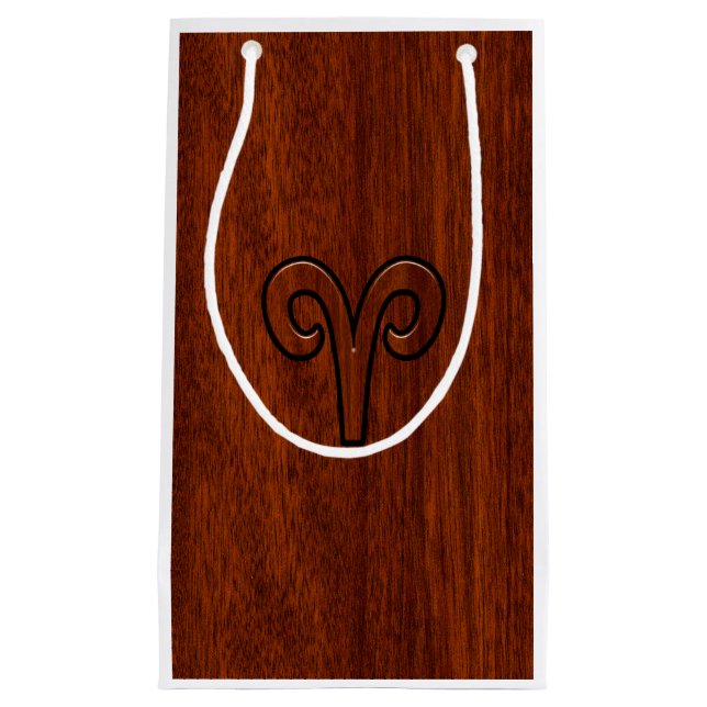 Modern Aries Zodiac Symbol in Mahogany like print Small Gift Bag (Front)