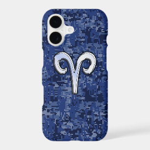 Modern Aries Zodiac Symbol Navy Blue Digital Camo