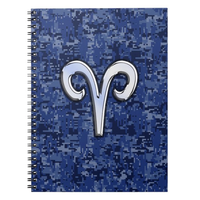Modern Aries Zodiac Symbol Navy Blue Digital Camo Notebook (Front)