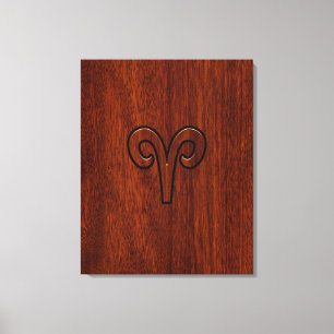 Modern Aries Zodiac Symbol on Mahogany like print