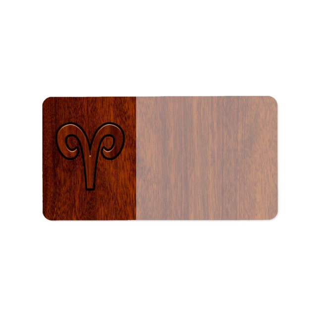 Modern Aries Zodiac Symbol on Mahogany like print Label (Front)