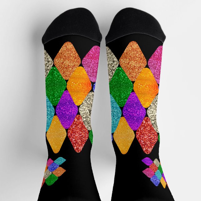 Modern Arlequin Pattern Sparkly Mardi Gras  Socks (Top)