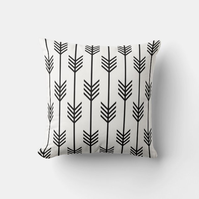 Modern Arrow Fletching Pattern Black and White Throw Pillow (Front)